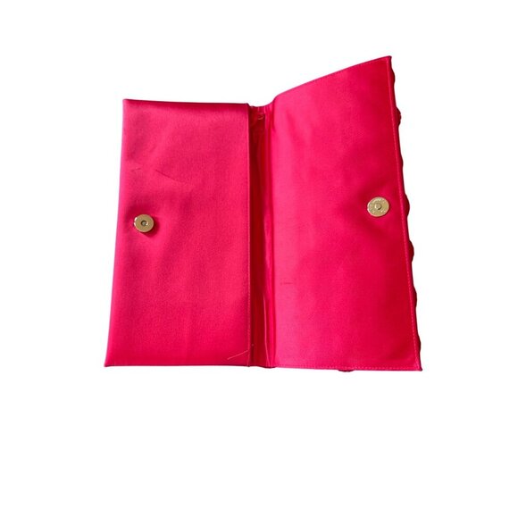 Ben De Lisi Red Pleated Clutch Purse With Snap Closure & Wrist Strap - Picture 5 of 7